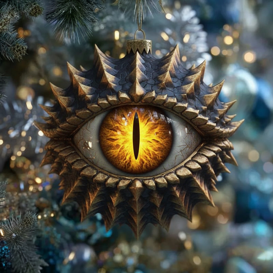 Gilded Spiked Dragon Eye Ornament — Bronze Scales, Ember Pupil — Gothic Tree Decor