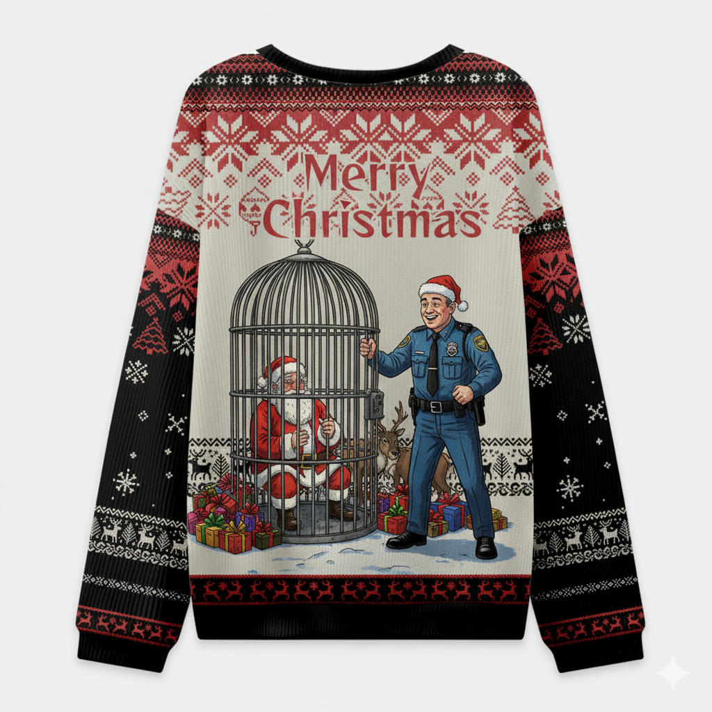 π
 Merry Christmas Ya Filthy Animals Sweater β Funny Santa vs Cop Ugly Christmas Jumper