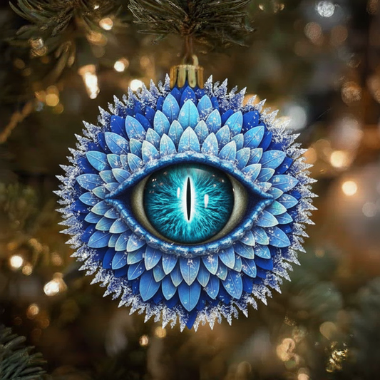 Frostbite Dragon Eye Ornament — Glacier Blue Petal Wreath — Winter Gothic Bauble
