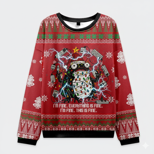 🐸 I’m Fine Everything Is Fine Ugly Christmas Sweater – Crazy Frog Holiday Sweatshirt