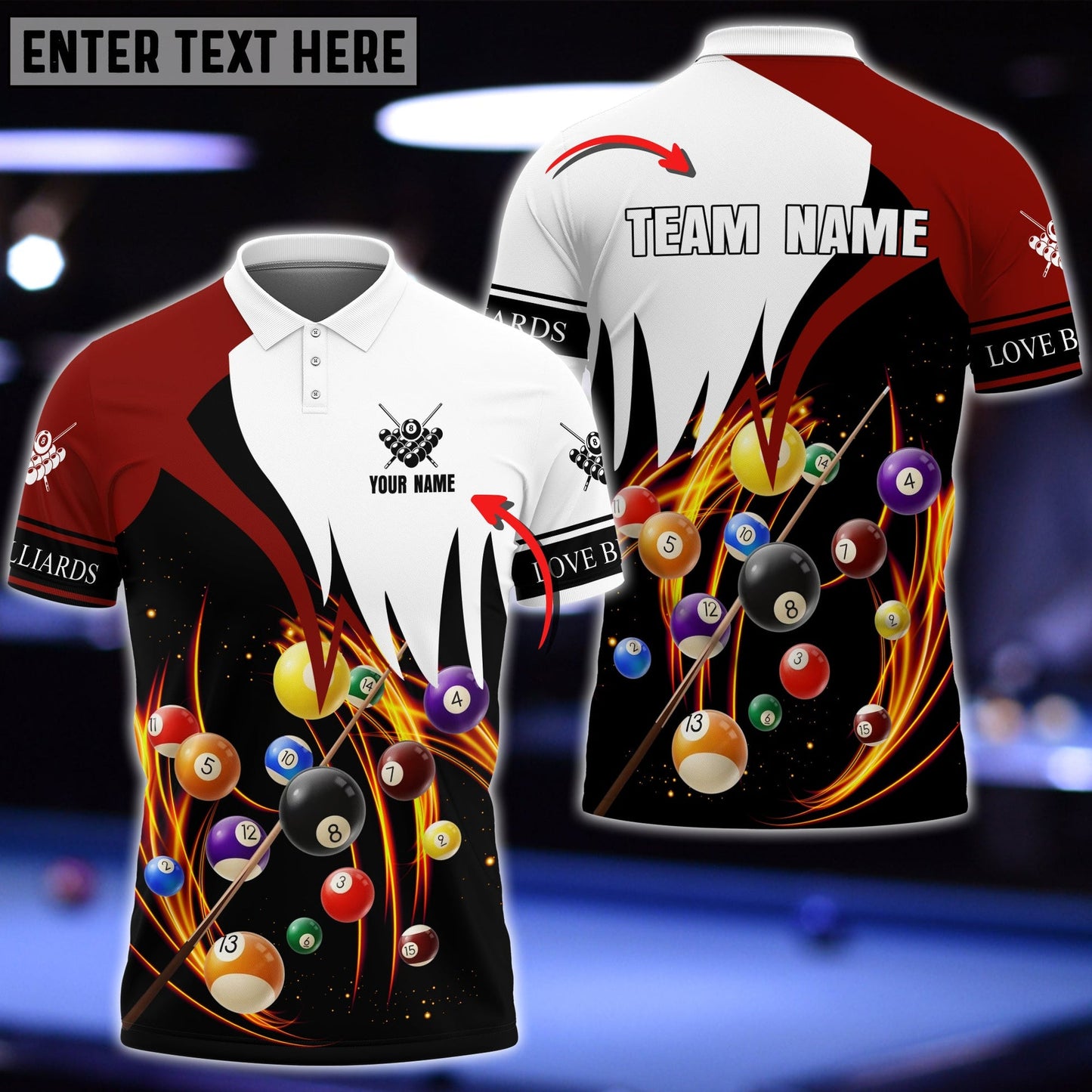 Billiard Red & White Personalized Name, Team Name Unisex Shirt