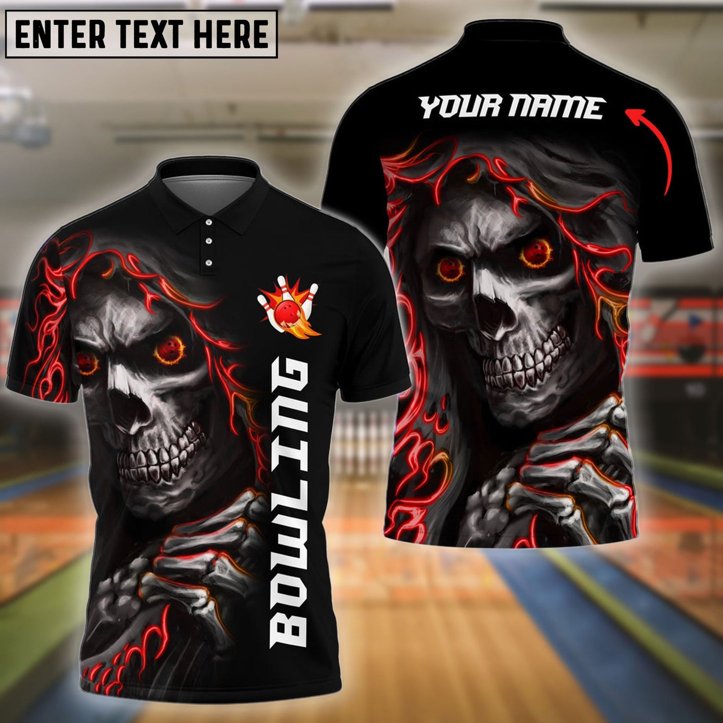 Bowling And Pins Reaper Customized Name 3D Shirt (4 Colors)