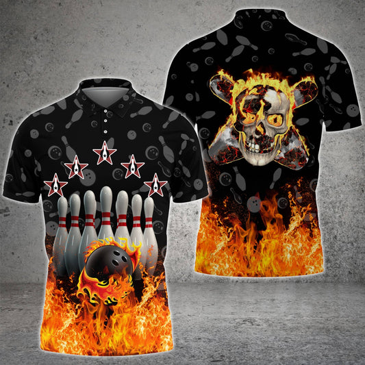 Bowling Flame Pattern Customized Name 3D Shirt