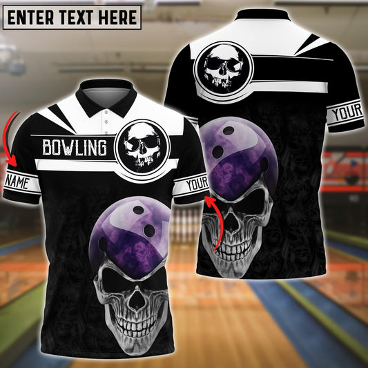 Purple Bowling Ball Black Skull Pattern Customized Name 3D Shirt