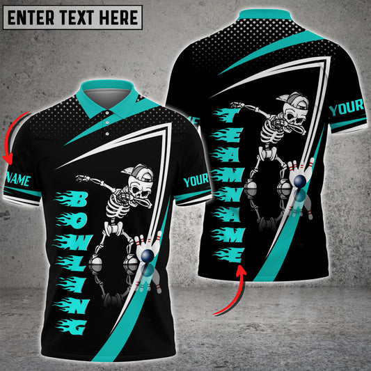 Bowling And Pins Skull Flame Pattern Tex Multicolor Customized Name 3D Shirt