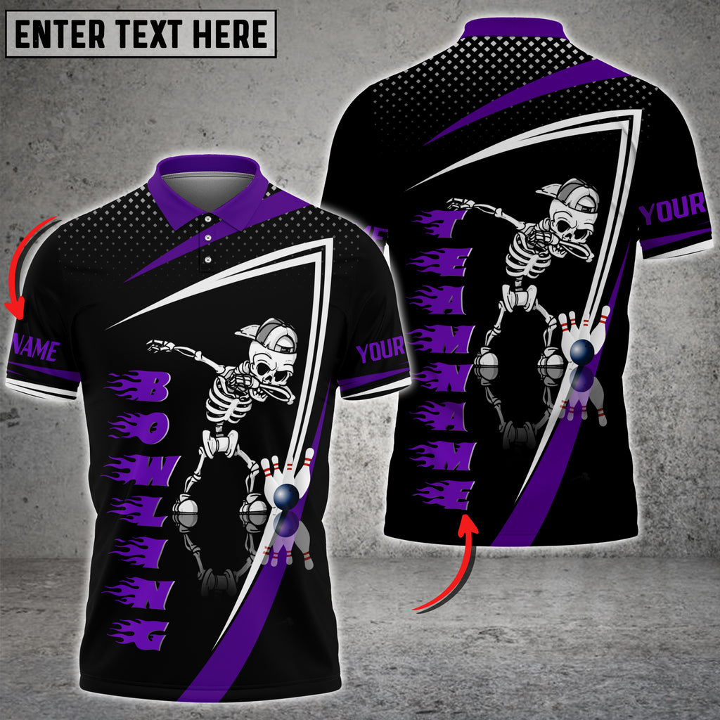 Bowling And Pins Skull Flame Pattern Tex Multicolor Customized Name 3D Shirt
