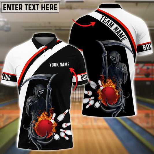Bowling Ball Black And White Skull Pattern Premium Customized Name 3D Shirt