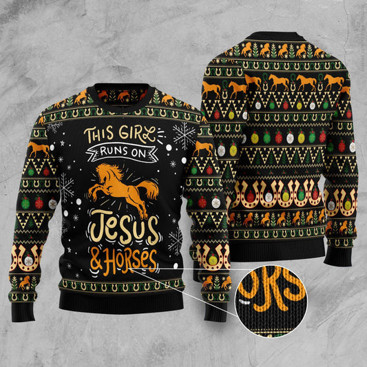 Girls run on jesus and horses Ugly Christmas Sweater