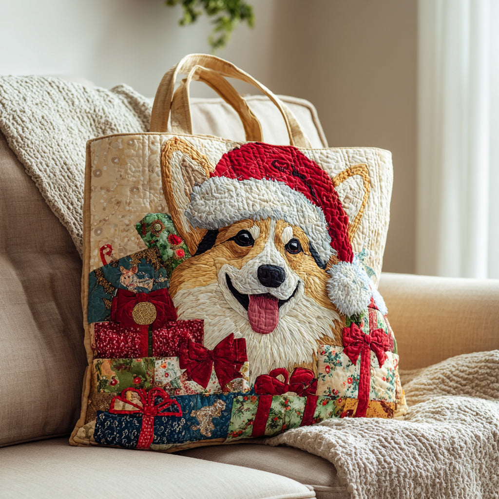Holiday Corgi Quilted Tote Bag