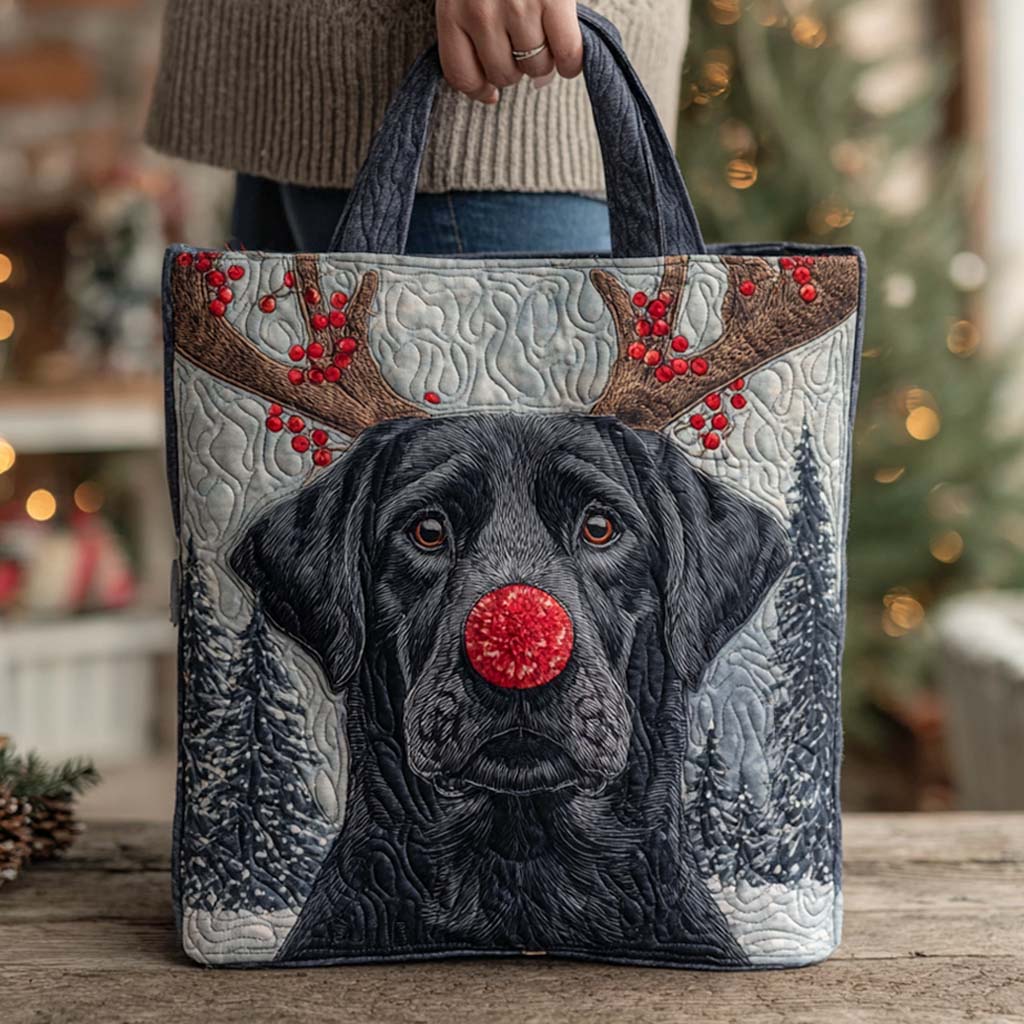 Holiday Reindeer Dog Quilted Tote Bag