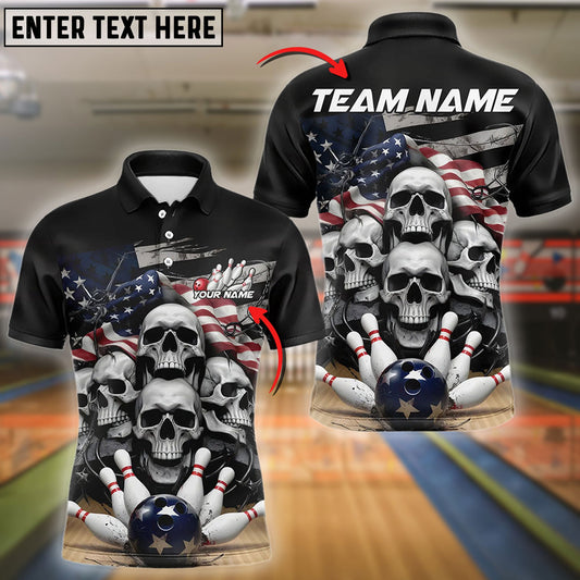 Bowling Skull Us Flag Patriot League Customized Name, Team Name 3D Shirt