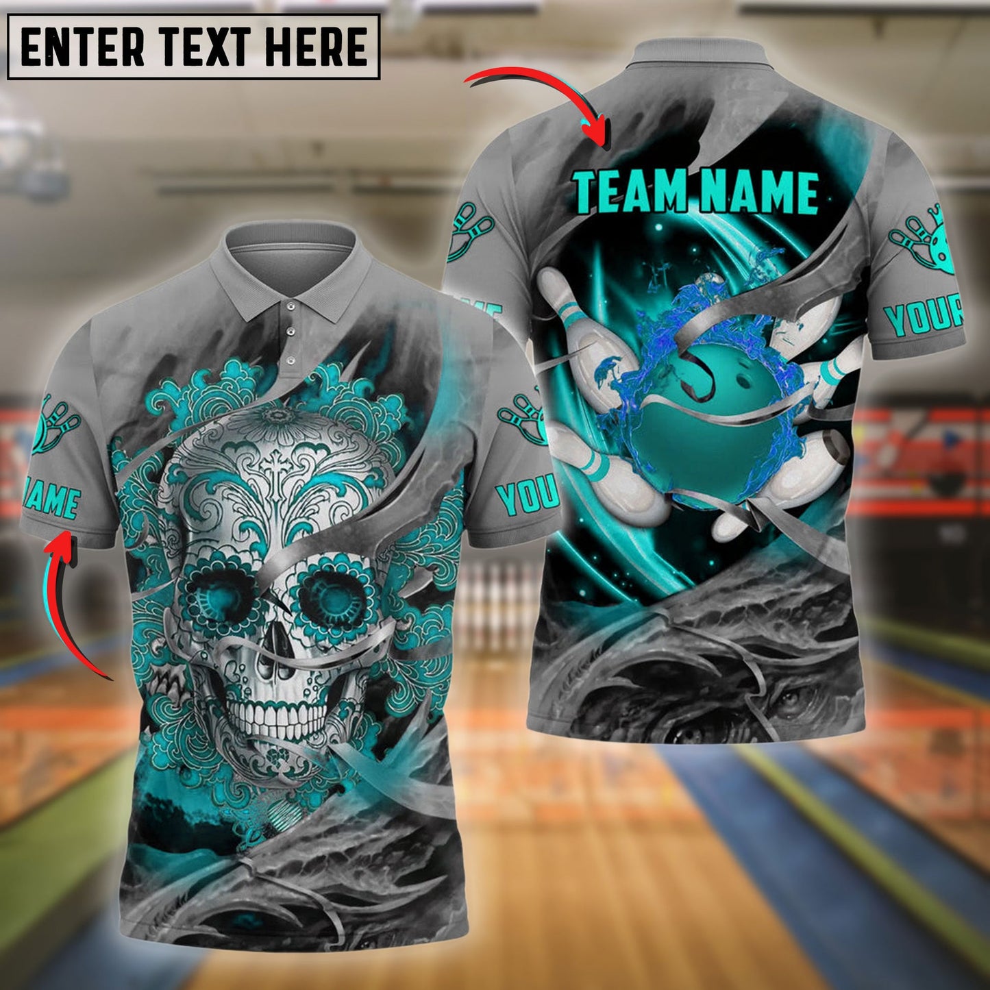 Bowling And Pins Sugar Skull Customized Name 3D Shirt (4 Colors)