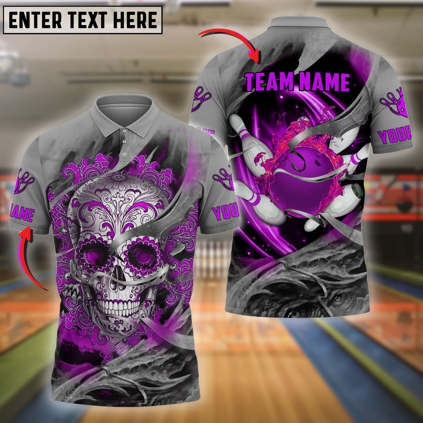 Bowling And Pins Sugar Skull Customized Name 3D Shirt (4 Colors)