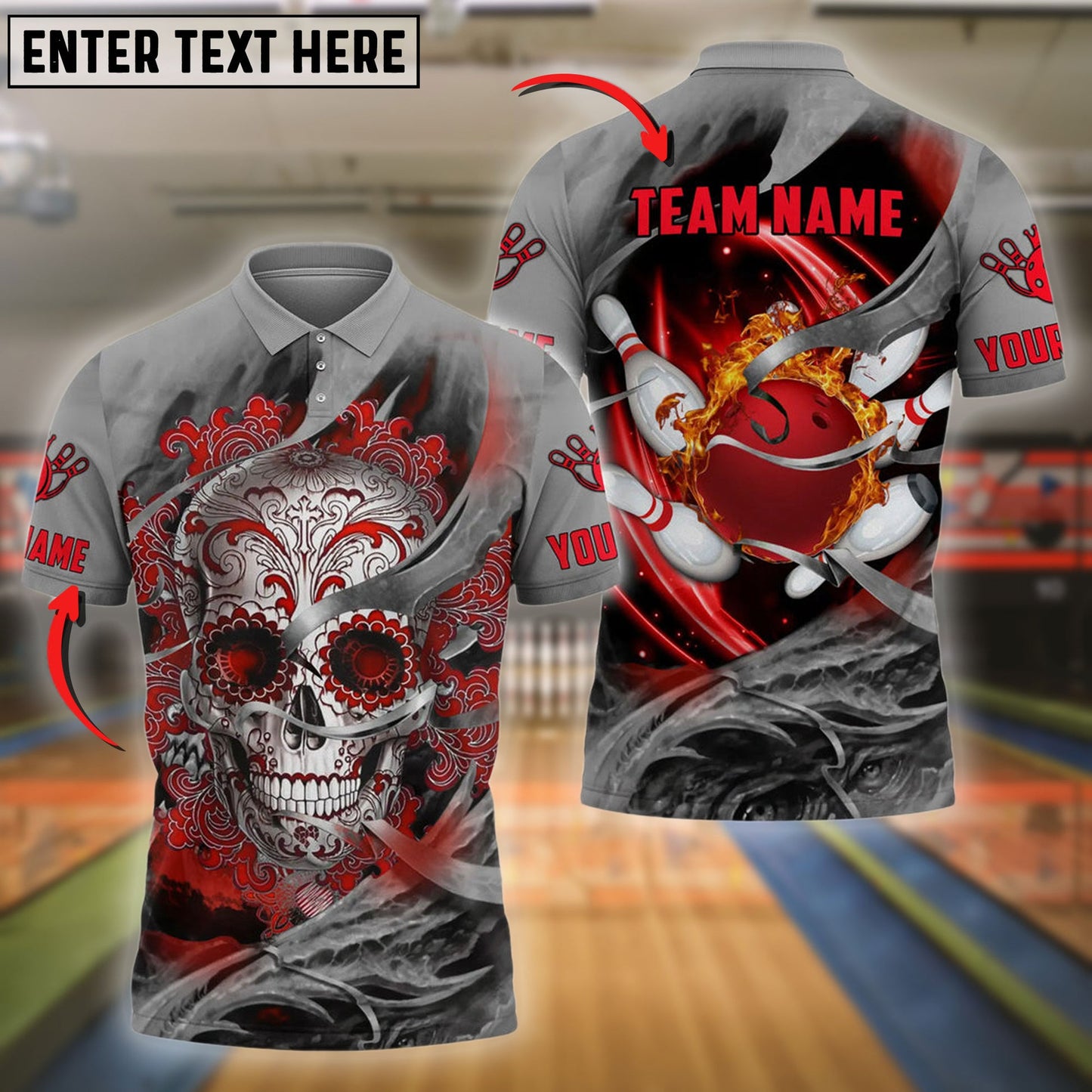 Bowling And Pins Sugar Skull Customized Name 3D Shirt (4 Colors)