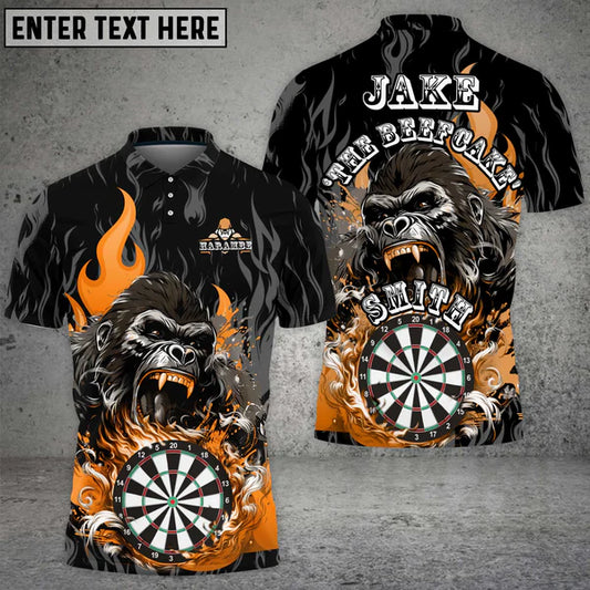 Custom Darts Team Jersey, Fierce Gorilla with Flaming Dartboard Personalization Name And Team Name For Jake