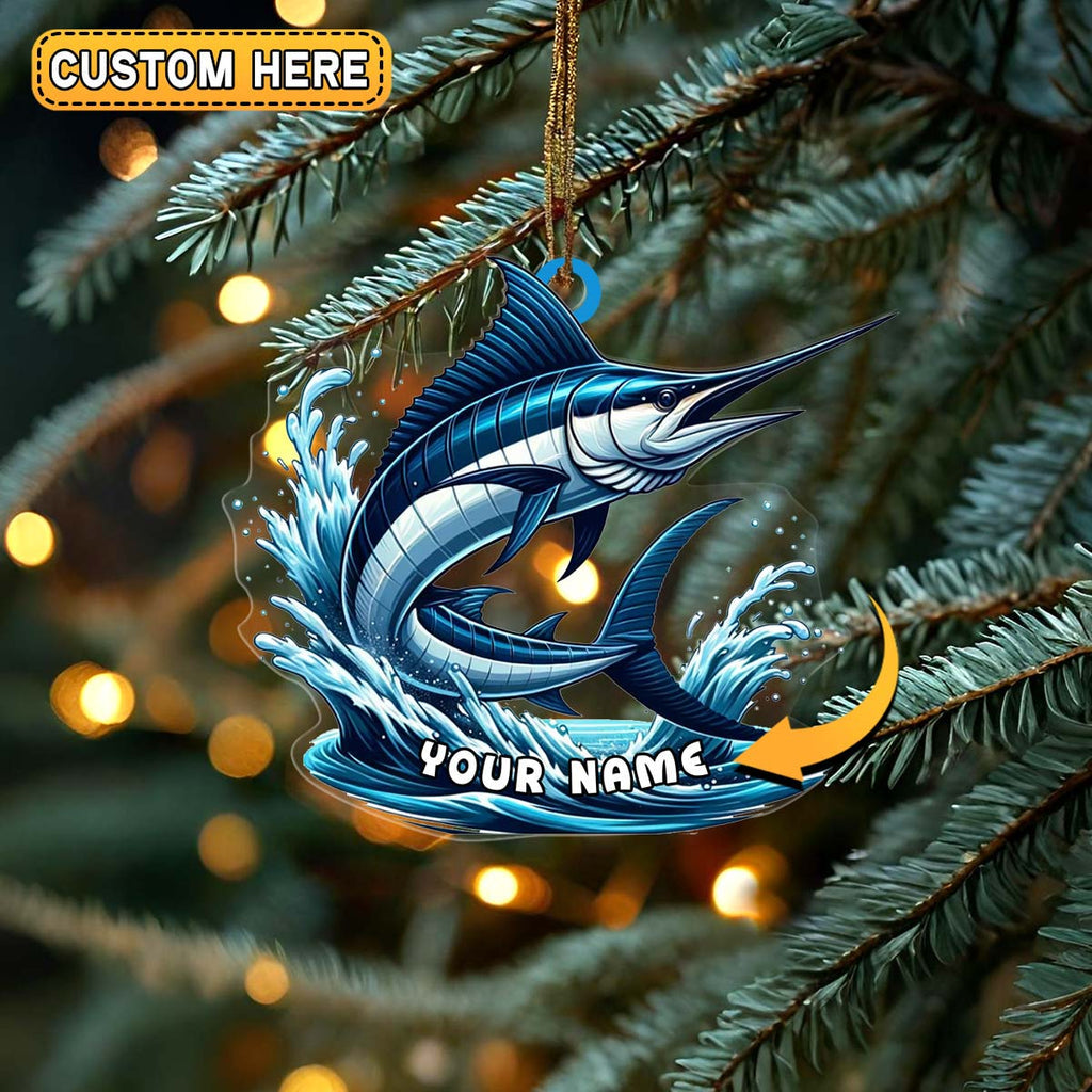 Personalized Marlin Fishing Jumping Wave Christmas 3D Ornament, Custom Holiday Tree Decor, Perfect Gift for Fishermen