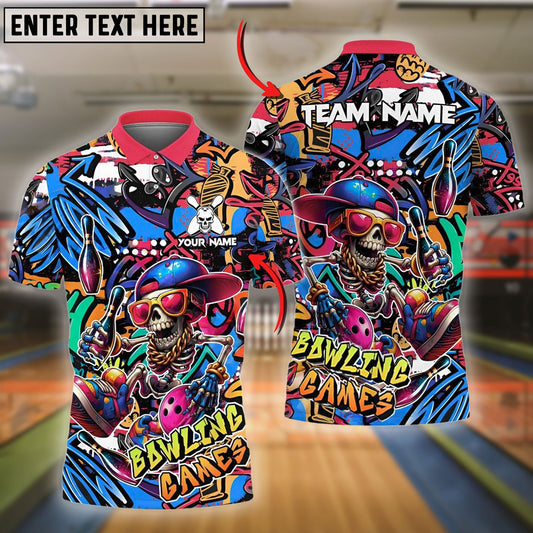 Bowling Funny Skull Colorful Graffiti Personalized Name, Team Name 3D Shirt (4 Colors)