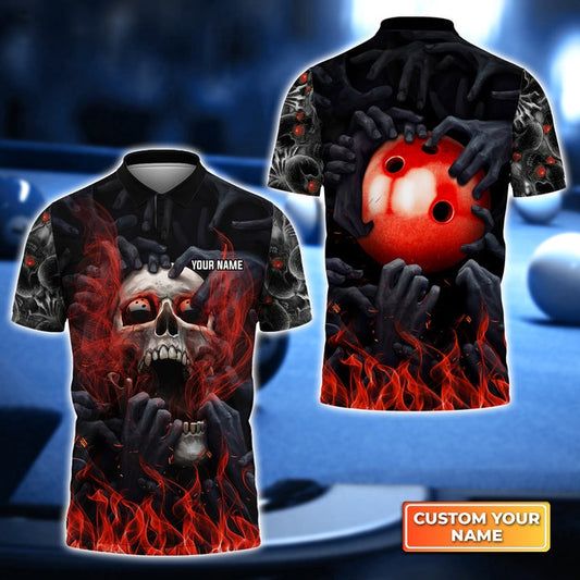 Red Bowling Ball Smoke Skull Customized Name 3D Shirt