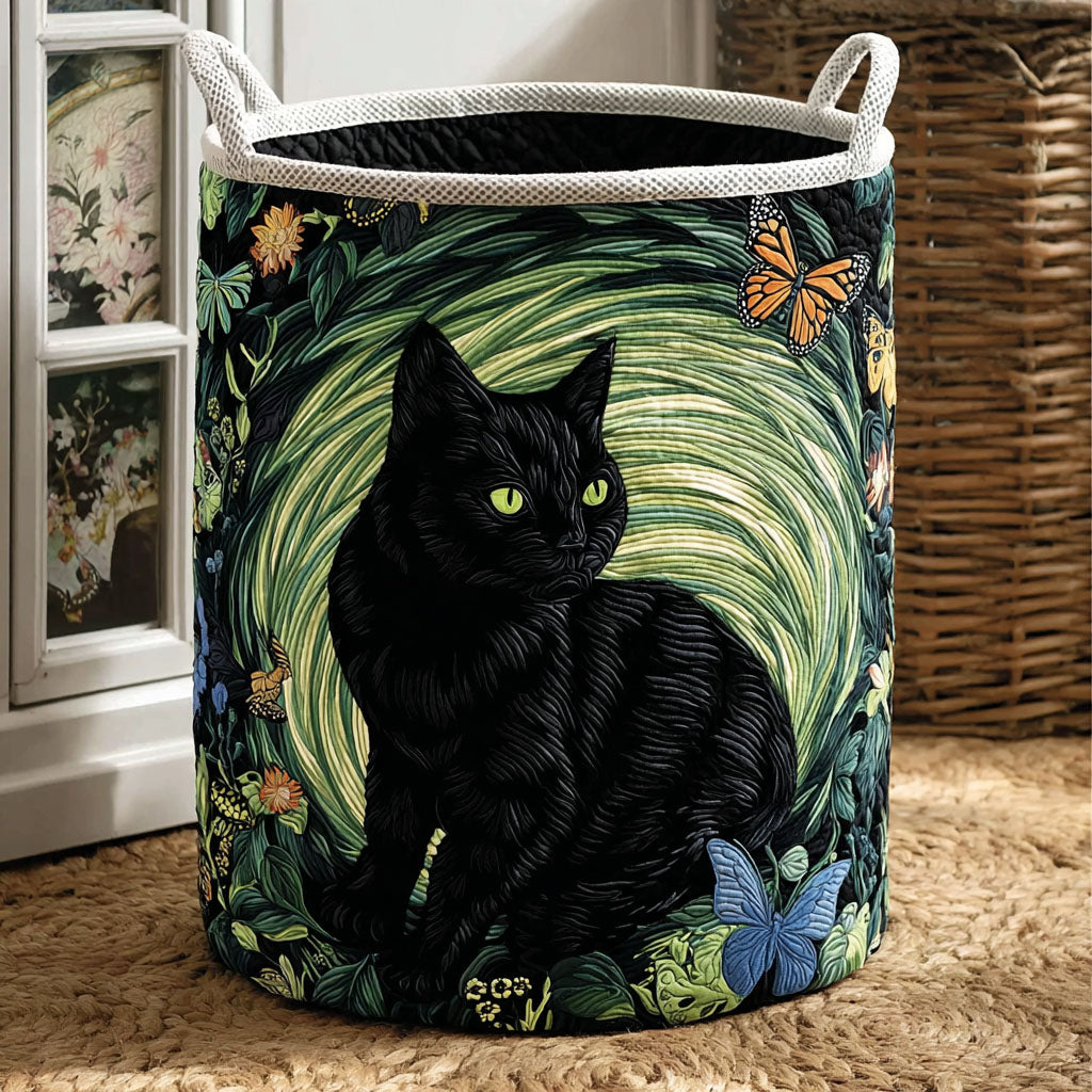 Meow Magic Quilted Laundry Basket