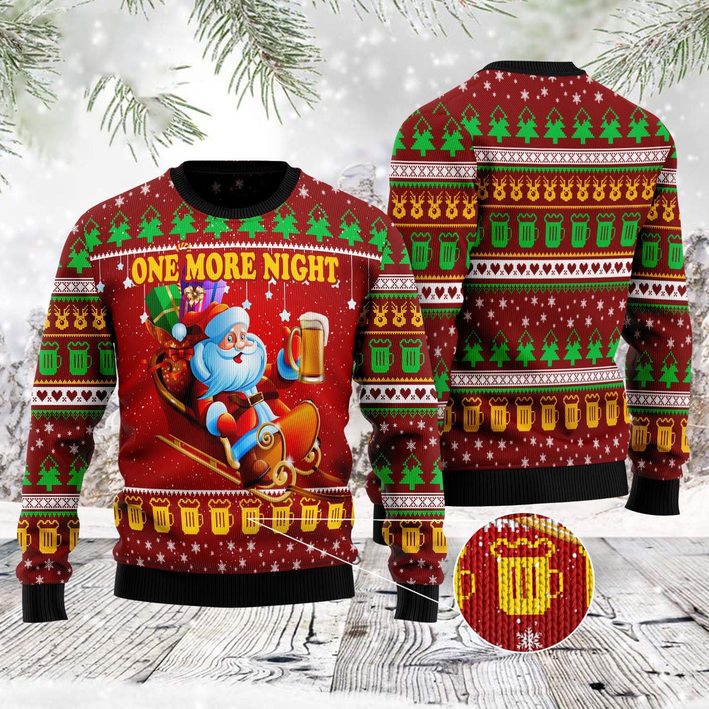 One More Night Beer Ugly Christmas Sweater
