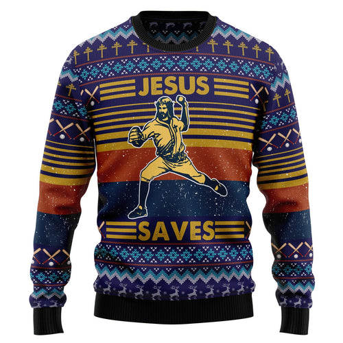 Baseball Jesus Save Ugly Christmas Sweater
