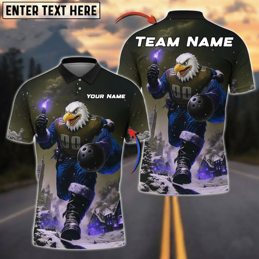 Midnight Eagle Santa Bowling Polo — Snowy City Glow — Personalized Team Jersey