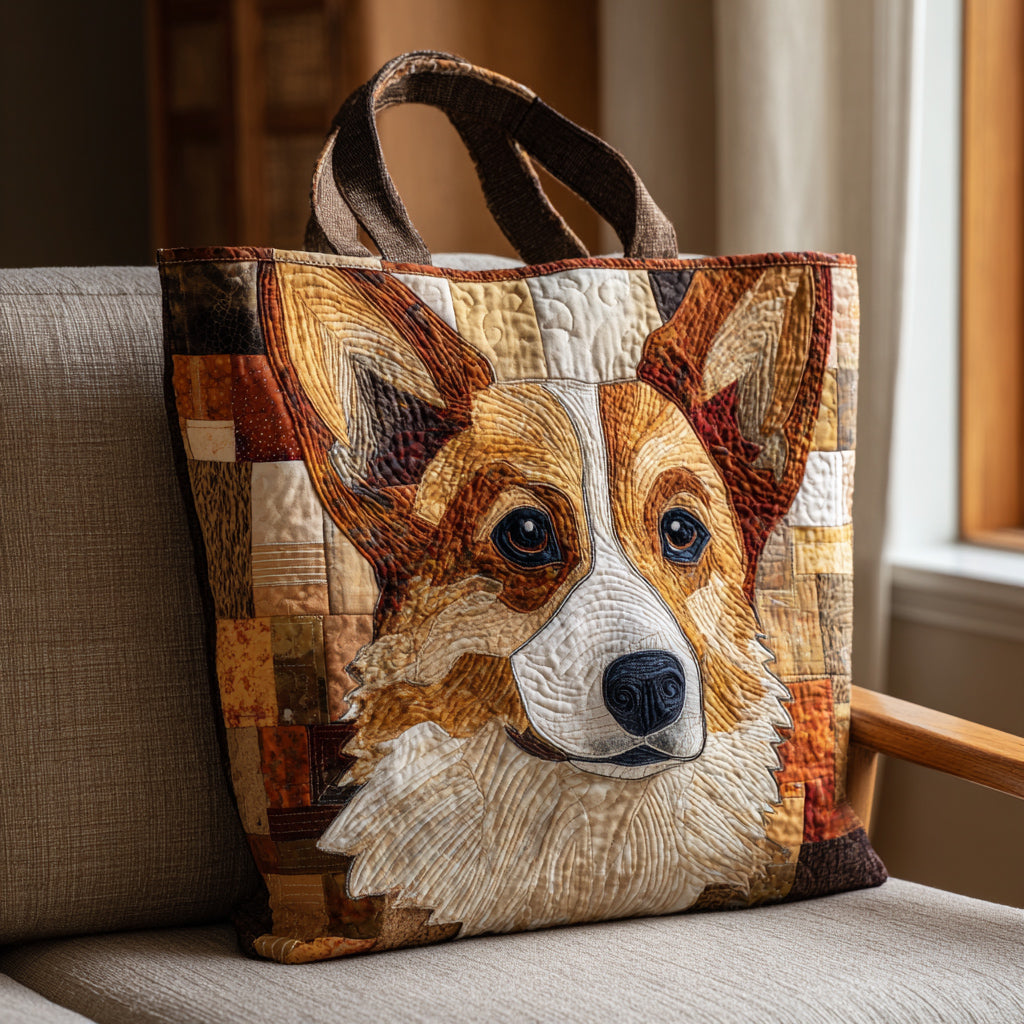 Rustic Corgi Quilted Tote Bag