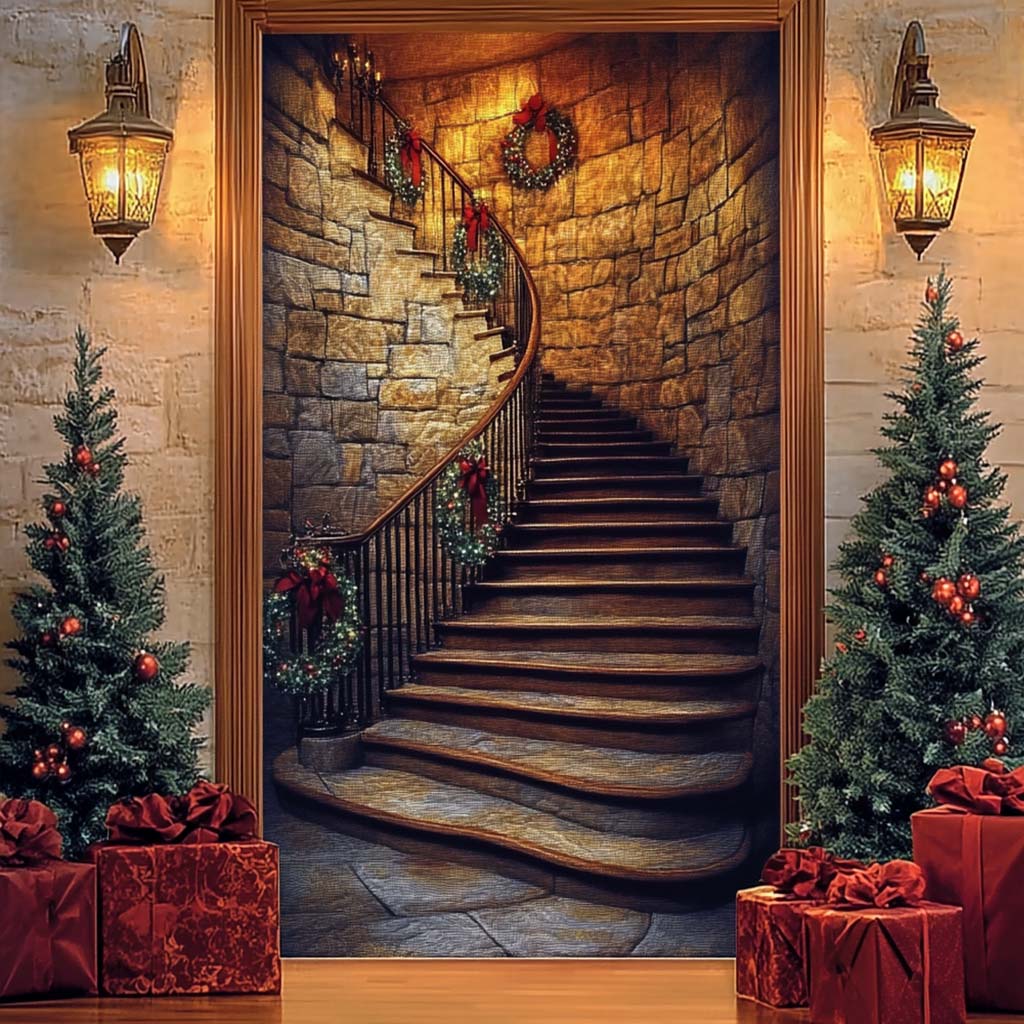 Stairs to Xmas Quilted Door Cover