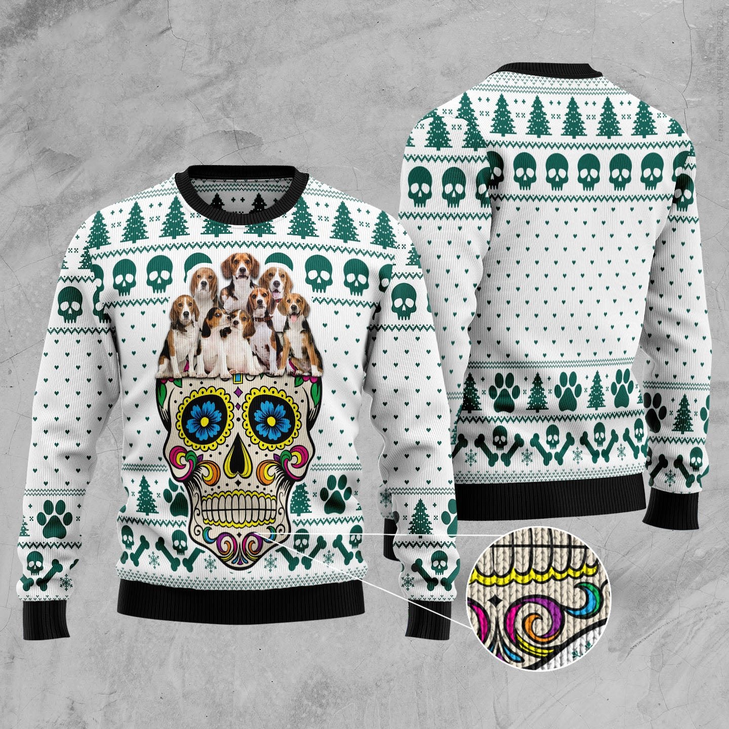 Sugar Skull Beagles Ugly Christmas Sweater