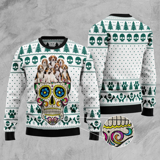 Sugar Skull Beagles Ugly Christmas Sweater