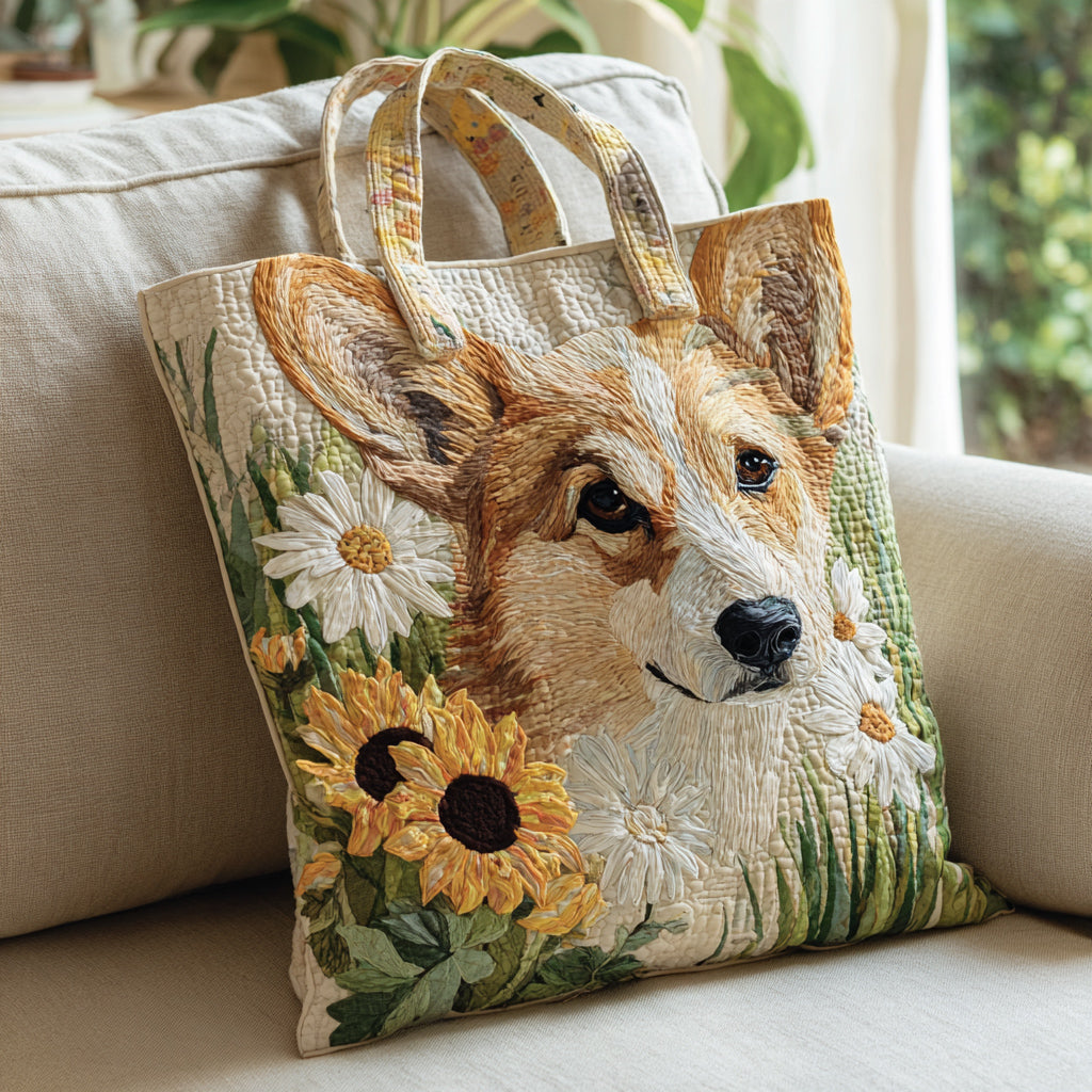Sunny Corgi Quilted Tote Bag