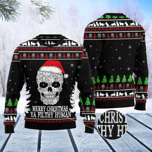 Cat Skull Santa Ugly Christmas Sweater