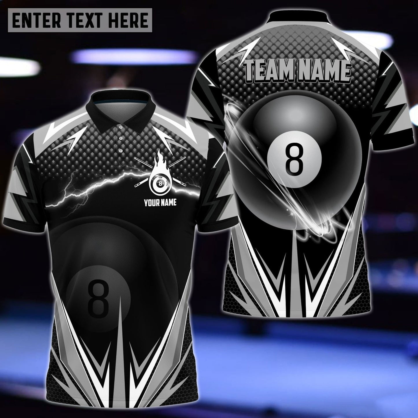 Billiards Gray Personalized Name, Team Name Shirt