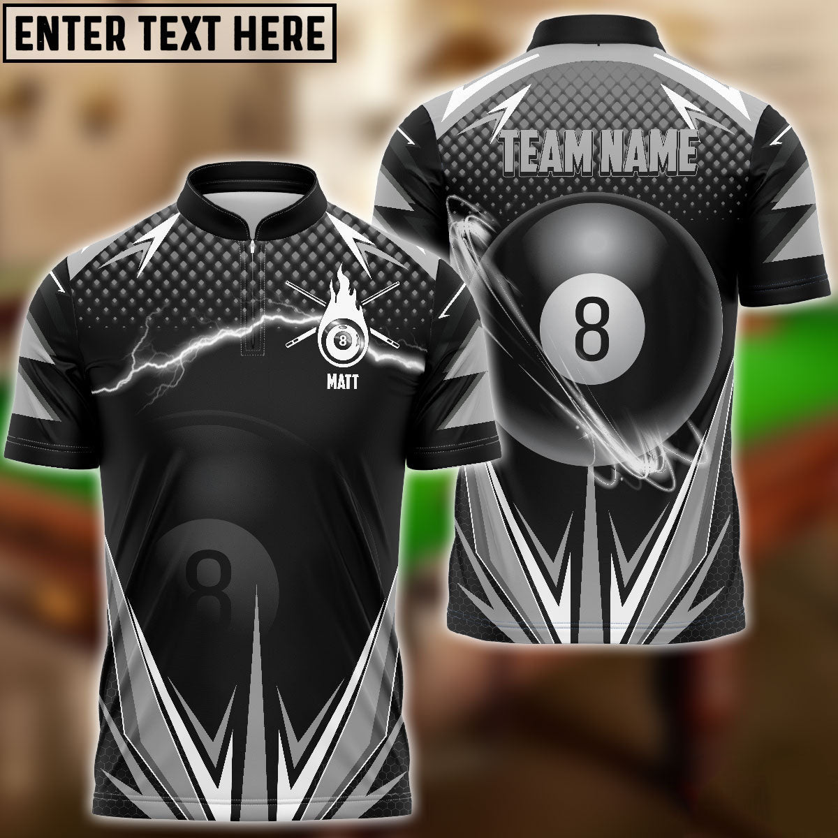 Billiards Gray Personalized Name, Team Name Shirt