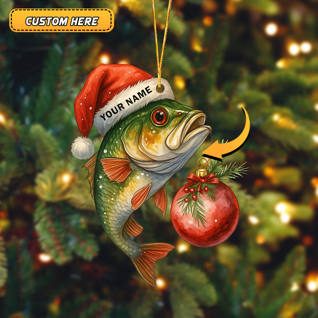 Custom Name Largemouth Bass Christmas Ornament, Funny Santa Fishing Tree Decoration