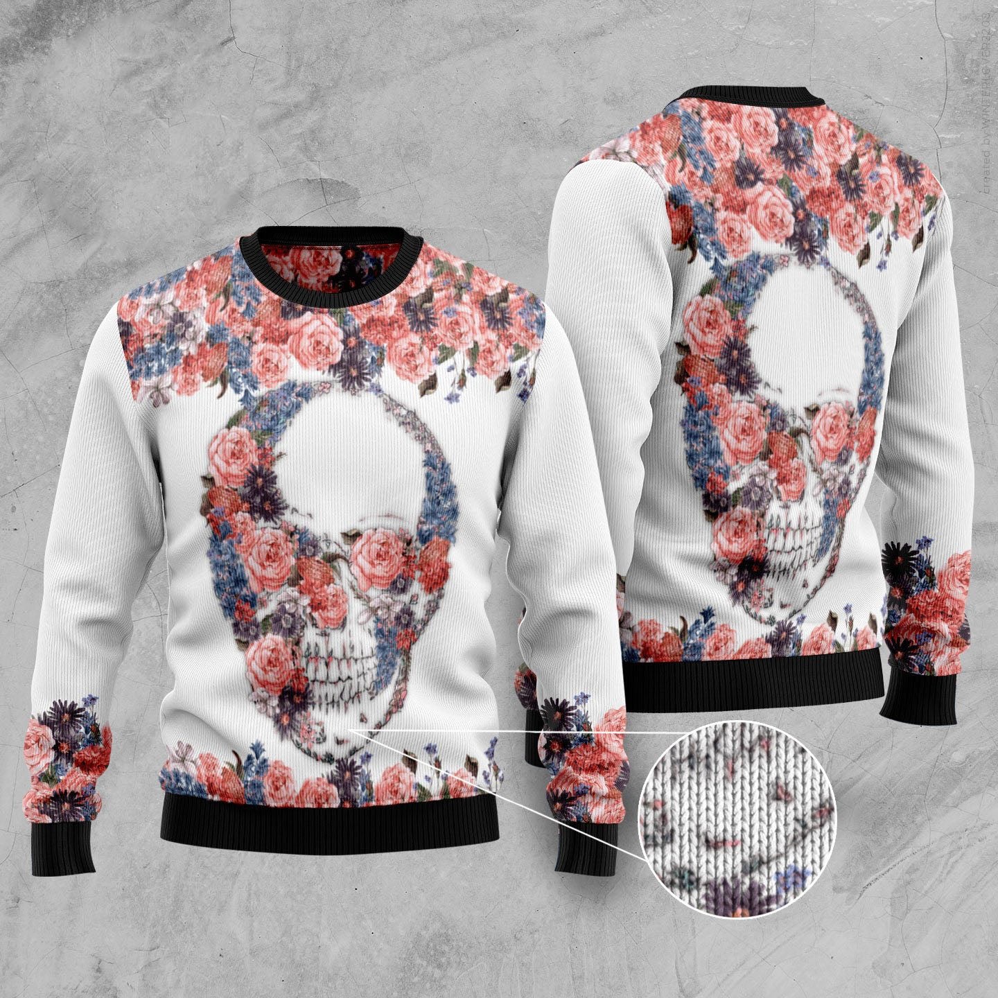 Skull Flowers Ugly Christmas Sweater