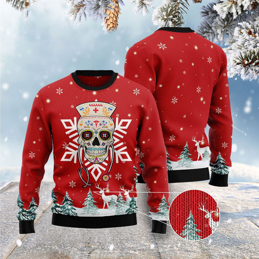 Sugar Skull Nurse Ugly Christmas Sweater