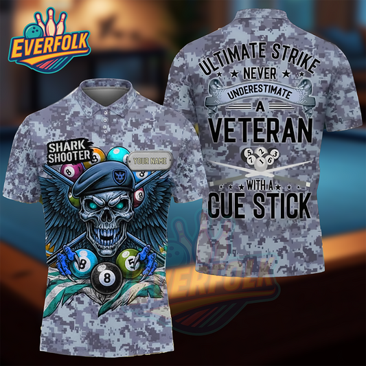 Ultimate Strike – Veteran Shark Shooter Camo Polo for Billiards Lovers