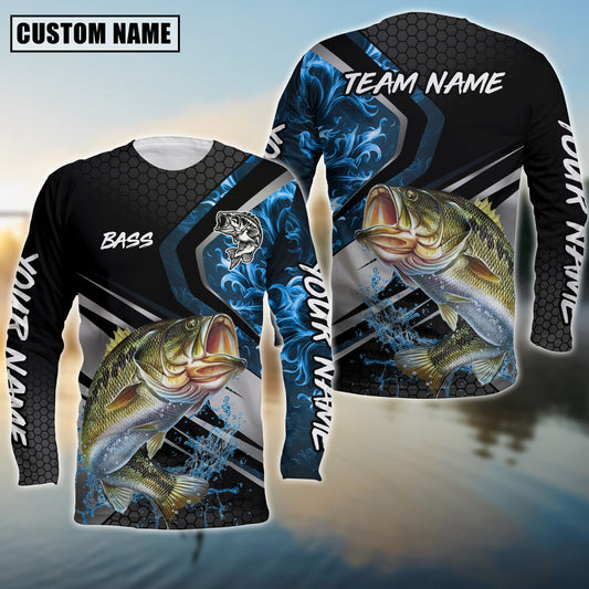 Bass Fishing Smoke Premium Custom Name & Team Name 3D Shirts Blue