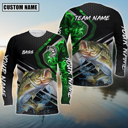 Bass Fishing Smoke Premium Custom Name & Team Name 3D Shirts Green