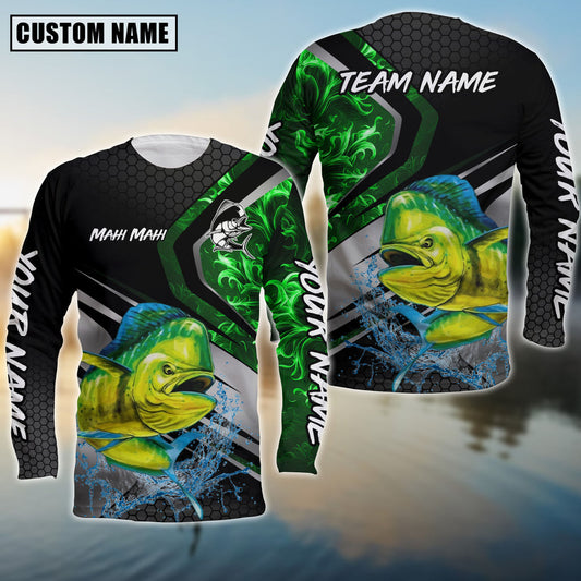 Mahi-Mahi Fishing Smoke Premium Custom Name & Team Name 3D Shirts Green