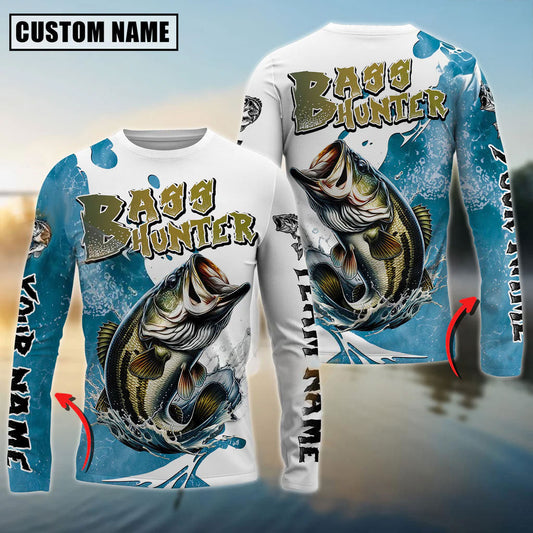 Bass Hunter Fishing Graphic Splash Effect Custom Name & Team Name 3D Shirts
