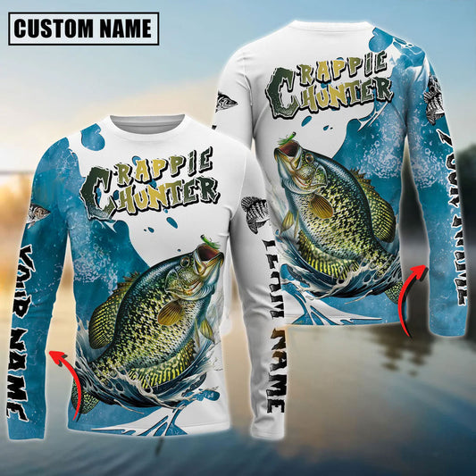 Crappie Hunter Fishing Graphic Splash Effect Custom Name & Team Name 3D Shirts
