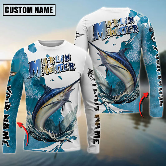 Marlin Hunter Fishing Graphic Splash Effect Custom Name & Team Name 3D Shirts