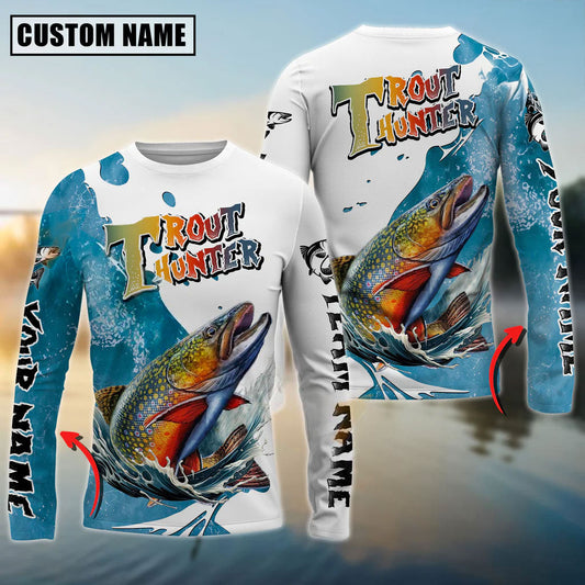Trout Hunter Fishing Graphic Splash Effect Custom Name & Team Name 3D Shirts