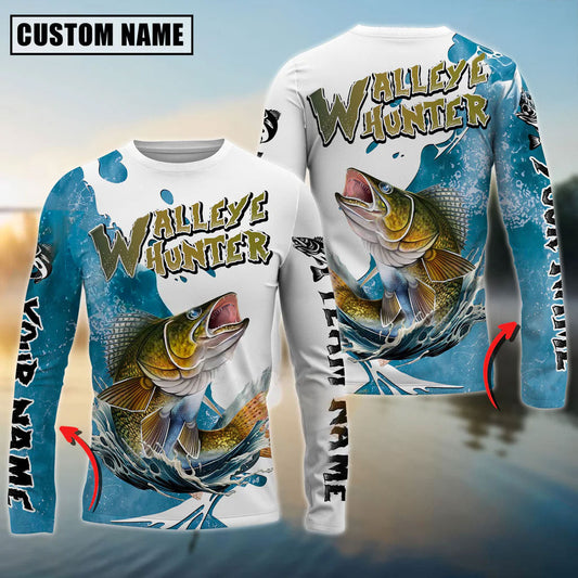 Walleye Hunter Fishing Graphic Splash Effect Custom Name & Team Name 3D Shirts