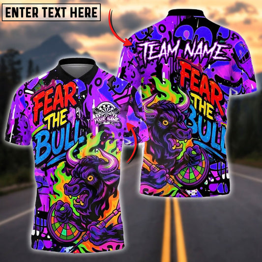 Darts Fear The Bull Graffiti Style Customized Name, Team Name 3D Shirt (4 Colors)