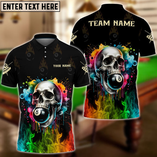 Billiards Colorful Skull Personalized Name, Team Name Unisex Shirt