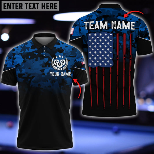 Billiard Navy US Flag Pattern Personalized Name, Team Name Unisex Shirt