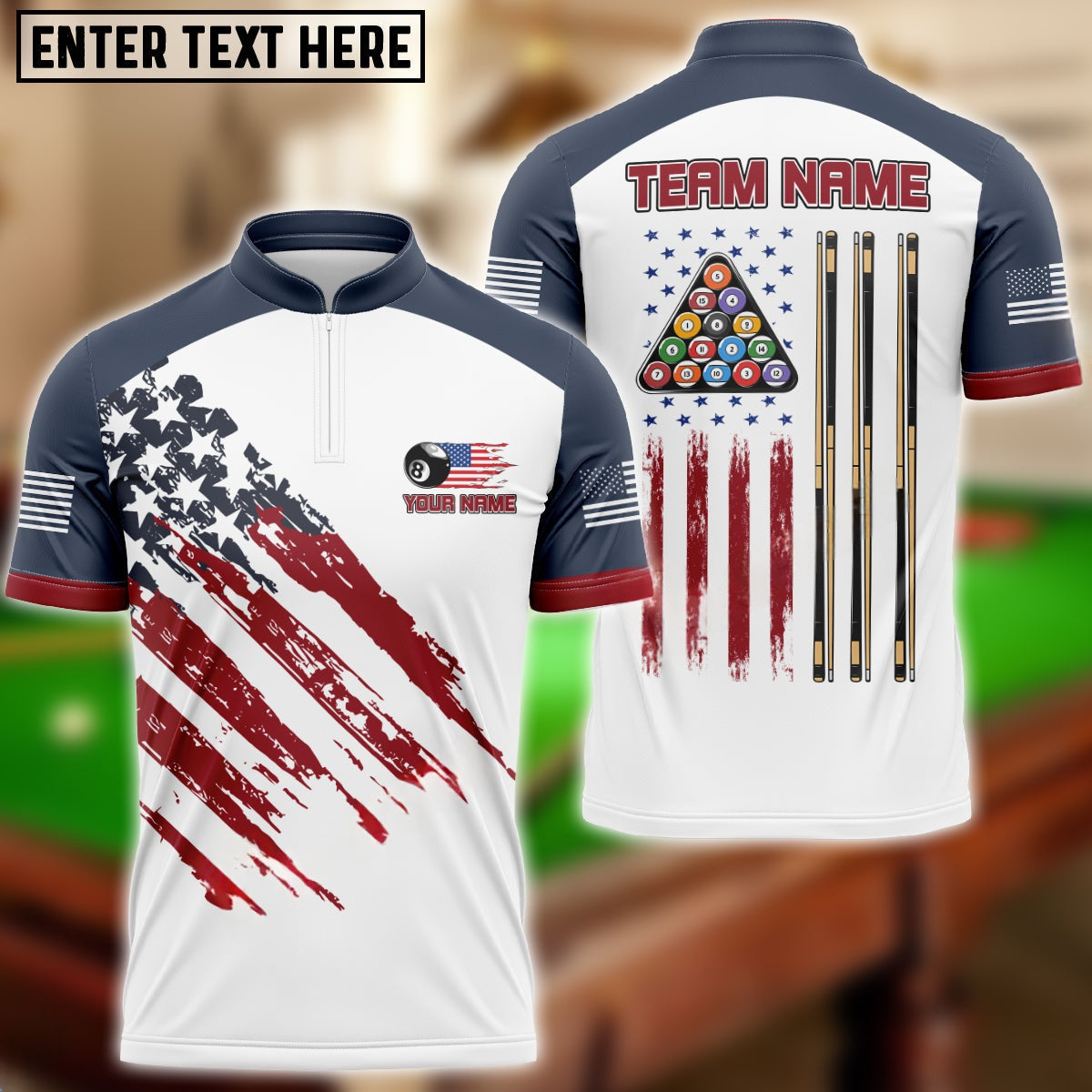 Billiards Ball 8 US Flag Champion Pattern Personalized Name, Team Name Unisex Shirt